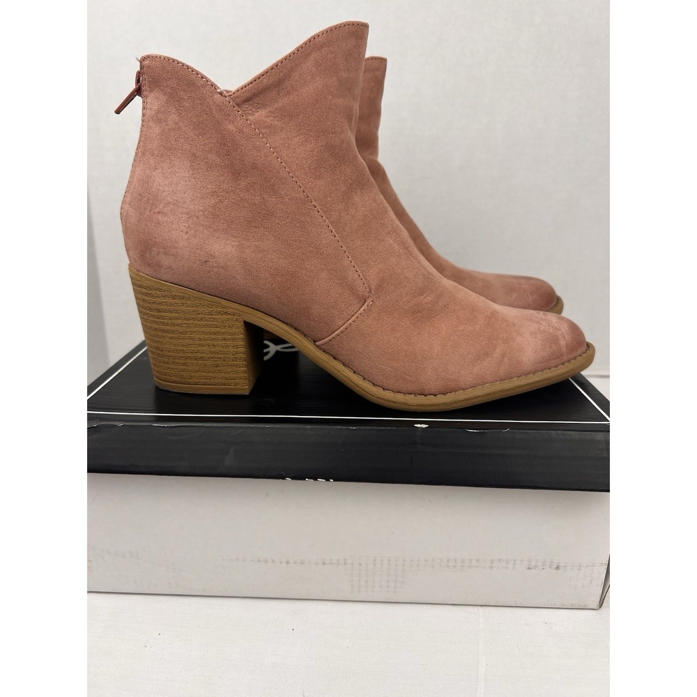 Qupid Tobin-13 Ankle‎ Booties Block Heel Mauve Pink Suede Back Zip Size 10M